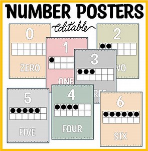Printable Calm Number Posters, Editable Number Posters, Numbers Wall Display