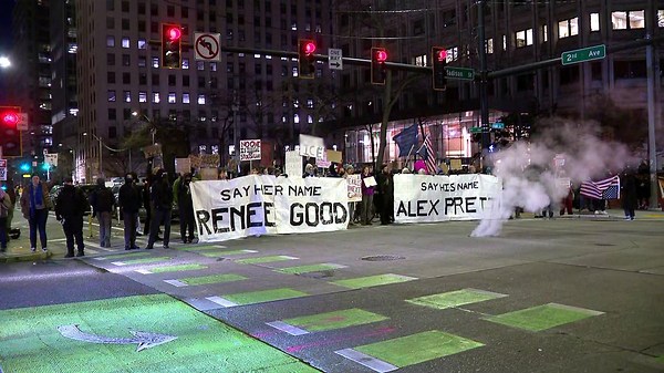 Demonstration blocks traffic in downtown Seattle