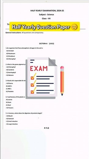 Half Yearly Question Paper | Class 7 Science 2024 #class7science