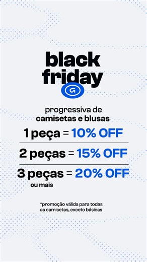 Tá rolando desconto progressivo em camisetas e blusas na Black Friday da Gang 🖤 Aproveita pra completar teus looks de verão no precinho no site, app e lojas 🛍️ | Gang