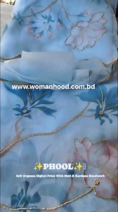 OS 0003 Organza Saree with Pearl and Khatli Work Powder Blue Color | WomanhooD