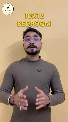 Interio by kaushal on Instagram: "10X12 ka BEDROOM chota ho sata hai lekin design aagar sahi ho to comfortable of clutter free banta hai. 1-CALM COLOUR PALETTE 2- STORAGE BED & SLIDING WARDROBE. 3- WARM LIGHTING. SAVE THIS REEL FOR BEDROOM PLANNING COMMENT BEDROOM FOR LAYOUT IDEAS #bedroomdesign #smallbedroomideas #10x12bedroom interiordeignideas"