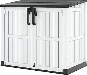 Outdoor Storage Shed - Horizontal Storage Cabinet Waterproof for Garden, Patio, Backyard, Outdoor Trash Can Storage Shed Waterproof for Easy Storage of Garbage Cans, Tools, Lawn Mower