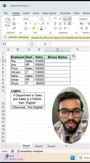 computer skills on Instagram: "How toh use nested function in Excel ✌️ #exceltutorial #viral #short #computer #reels #msexcel #exceltips #excel #reeitfeelit #explore #explorepage✨ #reelsindia #computerscience"