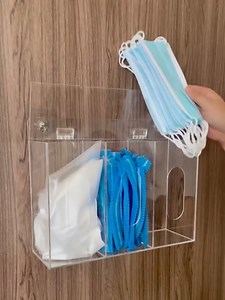 Acrylic Medical Organizer Hygiene Station, Wall Mount Glove Dispenser Triple Face Mask Dispenser Glove Box Hygiene Station for Disposable Face Masks, Emesis Bag, Shoe Cover and Hairnet