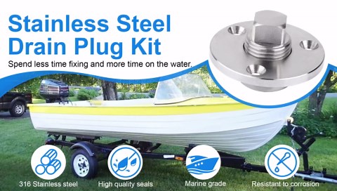 Stainless Steel Boat Drain Plug Kit Boat Plug Kit 1/2" for Transom Threaded Boat Plug for Marine Boat Garboard Transom Scuttle - 2 Pack