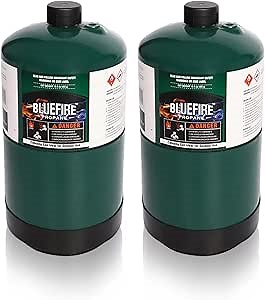 BLUEFIRE(2) 16.4 oz 1Lb Propane tank Replacement Fuel Camping Gas Cylinder Pack of 2 All Purpose Portable Canister mini Propane Gas Tank for Camping Stove Outdoor Backpack Burner Heater Cooking Torch
