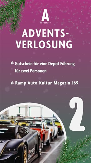 Autostadt on Instagram: "Einen tollen zweiten Adventssonntag 🕯️🕯️ an euch alle! Heute überraschen wir euch mit dem perfekten Geschenk für die Autofans unter euch! 🎁Im zweiten Türchen wartet ein Gutschein für eine Führung durch unser Depot für zwei Personen und dazu gibt es die #69 Ausgabe des @ramp.space Magazins (mit exklusiven Inhalten aus der Autostadt😁) Um teilzunehmen: ✨Folgt unserem @autostadt Account ✨und markiert die Person mit der ihr unser Depot entdecken wollt 🤩 ➡️Teilnahmeschlus
