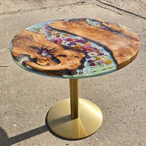 Table basse ronde à motif floral, table rivière en résine époxy et bois d'olivier, sur mesure. - Etsy France