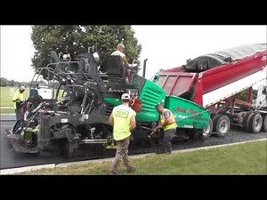 Paving Fresh Asphalt Road with Paving Machine and a REALLY nice dump truck