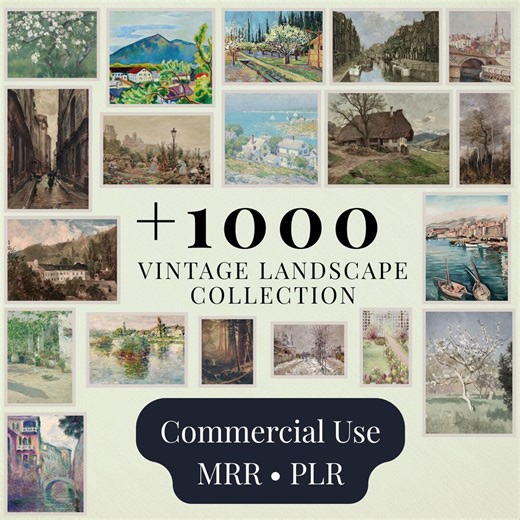 1000 Vintage Landscape Prints Bundle, Antique Nature Paintings, MRR PLR Resell License - Etsy