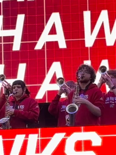 2026 Big XII Tournament Pep Rally featuring the University of Kansas Pep Band. Playing of the ever popular Fighting Jayhawk, Trombone Cheer, and their fight song I'm a Jayhawk