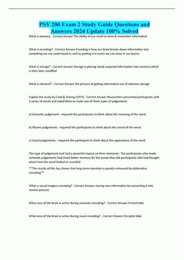 PSY 200 Exam 2 Study Guide Questions and Answers 2024 Update 100 Solved1860