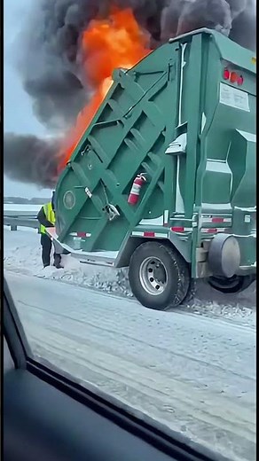 Garbage Truck Suddenly BURSTS Into Flames On Snowy Highway! 😱