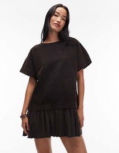 ASOS DESIGN cord hybrid t-shirt mini dress in washed black | ASOS