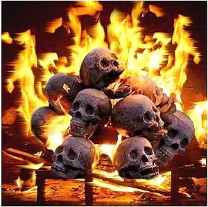 2022 New Terrifying Human Skull Fire Pit, Fireproof Imitated Human Skull Ceramic, Durable Reusable Fire Pit Skulls, Halloween Skulls Shaped Fire Stones for Fire Pits Bonfire Campfire Fireplaces (4PCS)