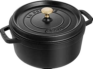 STAUB Cast Iron Dutch Oven 4-qt Round Cocotte, Made in France, Serves 3-4, Matte Black