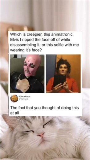 He wears a mask from an animatronic.