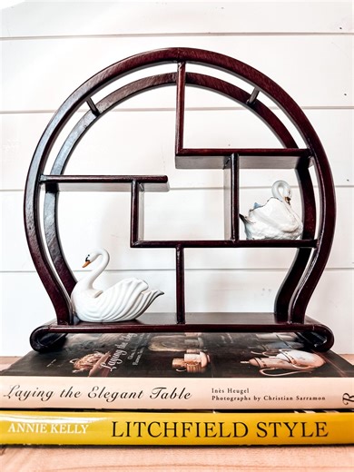 Traditional Chinese Wooden Display Shelf, Wood Curio Cabinet, Staggered Round Geometric Display Stand, Chinnoiserie - Etsy