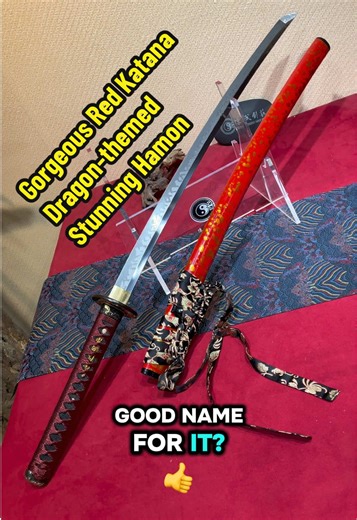 ❤️‍🔥 Gorgeous red katana, dragon-themed with a lot of details. 👏 Amazing beautiful Hamon, crafted by traditional methods. 👍 Could you give it a proper name? 🥳 #katana #sword #samurai #bushido #craftsmanship
