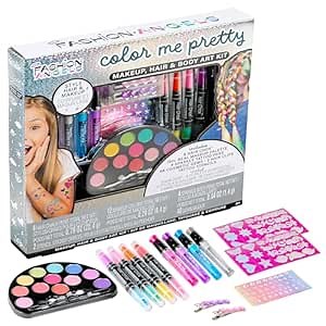 Fashion Angels Color Me Pretty Makeup, Hair & Body Art Kit, Set Includes Hair Chox, Real Makeup Palette, Sparkle Tattoo Pens & More, Ideal Gift for Girls