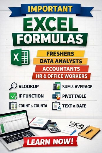Top Excel Formulas to Learn Fast 🚀 Freshers to Pros #Excel #DataAnalytics #LearnExcel #Jobs