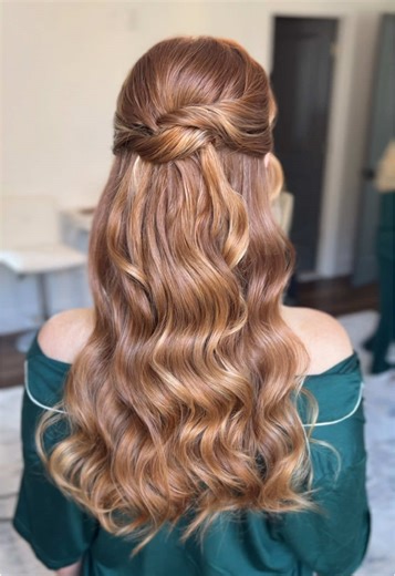 Elegant Half Up Hairstyle for Red-Headed Bridesmaids