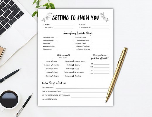 Getting to Know You Printable, Coworker Questions, All About Me, Employee Favorite Things Survey, Get to Know My Team Survey, Team Building - Etsy