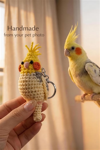 Custom Crochet Bird Keychain From Photo, Personalized Pet Bird Keyring, Handmade Cockatiel or Budgie - Etsy