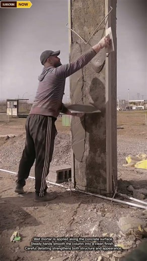 Concrete Column Plastering Process | Outdoor Construction Work