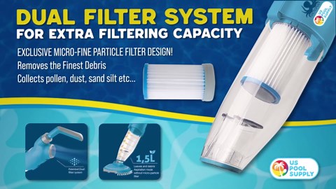 U.S. Pool Supply Handheld Pool Vacuum Cleaner - Manual Rechargeable Pool Vacuum for Above Ground Pools, Hot Tub Spa Vac - Cordless, Powerful Suction, Inground, Scrub Brush Head, Cleaning Leaves Debris