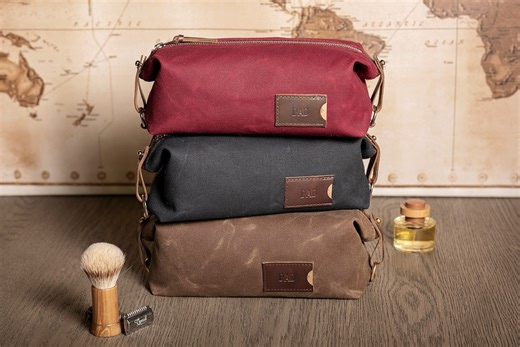 Personalized Waxed Canvas Dopp Kit: Handmade Mens Travel Toiletry Bag - Etsy