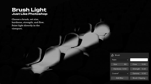 After 4 months of hard work, my Blender add-on is finally out of beta! Paint light directly in the viewport like you paint in Photoshop. No nodes, no wiring, no hassle. #blender #b3d