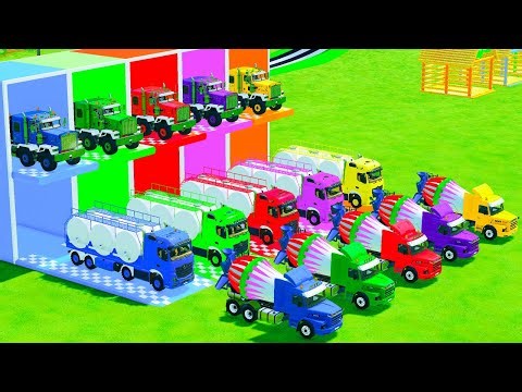 Garage with Colors - ALL MIXER TRUCK WITH DOUBLE FLATBED TRAILER TRUCK, DAF, RENAULT, CAT - FS22