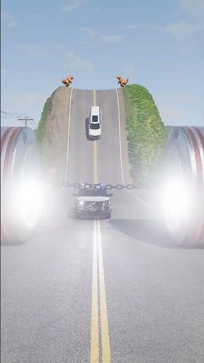 Cars & School Bus vs Chained Hydraulic Crush - BeamNG.Drive