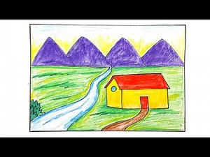 Nature drawing for kids | easy Nature drawing and coloring | scenery drawing for kids