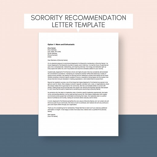 Sorority Recommendation Letter Template Sorority Letter of Recommendation College Letter Sorority Recommendation Sorority Letter - Etsy