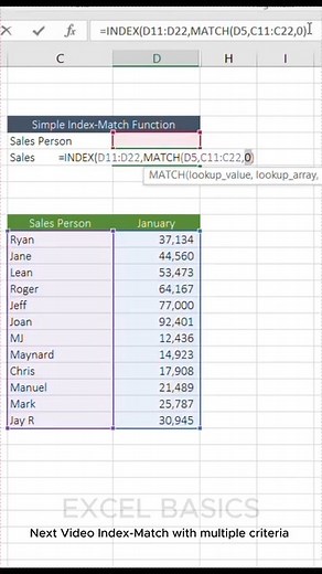 Index Match Function #Excel #exceltutorial #exceltips | Excel Basics