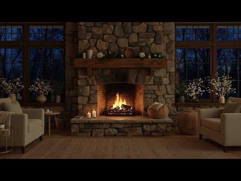 Spring Fireplace Ambience 🌷 Cozy April Night with Soft Piano, Fire Sounds for Sleep Study Relaxation