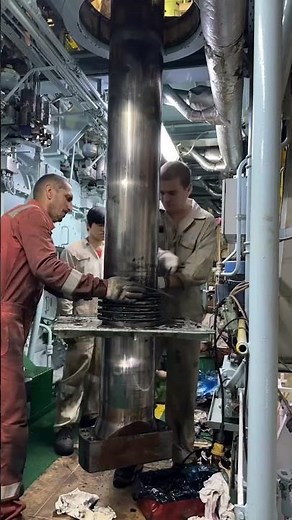 Piston rod stuffing box disassembling. #maritime #shipping #engineering #piston #overhaul