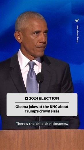 18K views · 415 reactions | Former President Barack Obama took a few swipes at Donald Trump at the Democratic National Convention, including a now-viral jab at Trump's "weird obsession with crowd sizes." https://www.yahoo.com/news/barack-obama-makes-viral-hand-131551996.html #DNC #Obama #Trump | Yahoo News | Facebook