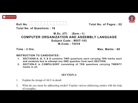 MSC 1ST SEM IT COMPUTER ORGANIZATION AND ASSEMBLY LANGUAGE DEC 2020 | PTU