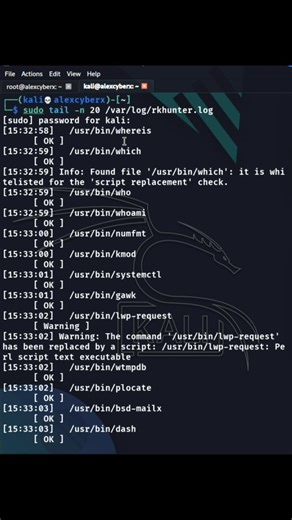 𝐂𝐲𝐛𝐞𝐫 𝐒𝐞𝐜𝐮𝐫𝐢𝐭𝐲 | 𝐀𝐧𝐚𝐥𝐲𝐬𝐭 🇮🇳 on Instagram: "Rootkit Hunter on Kali Linux 🔒 Check your system for hidden malware in seconds! Stay safe, stay secure, and explore more cyber tools 🚀 👉 Don’t forget to follow @alex_cyberx for more cybersecurity content! #KaliLinux #CyberSecurity #rkhunter #CyberSecurity #KaliLinux #EthicalHacking #LinuxTools #Rootkit #MalwareScan #InfoSec #HackThePlanet #TechReels #CyberAttack #BugBounty #SystemSecurity #HackerLife #CyberAwareness #LinuxSecuri