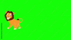A cartoon lion is running background green screen