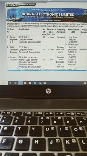 Job opportunities for electronics and computer science graduates| Government jobs Bharat Electronics