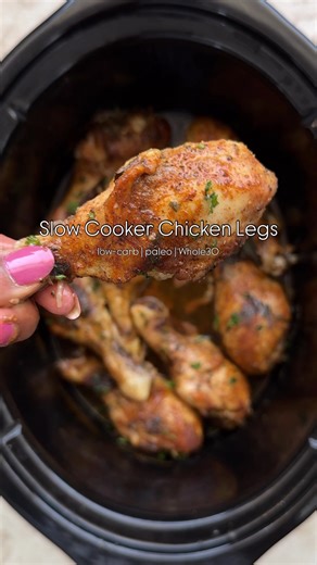 Slow Cooker Chicken Legs Recipe: https://fitslowcookerqueen.com/slow-cooker-chicken-legs/ | Shannon Epstein - Fit Slow Cooker Queen