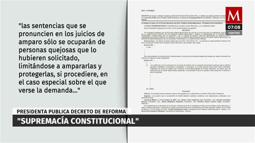 Sheinbaum publica decreto de reforma de 'supremacía constitucional' en el DOF