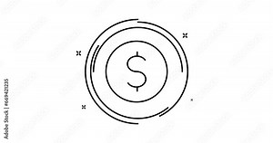 dollar coin animated outline icon. dollar coin rotation appearance 4k video animation for web, mobile and ui design