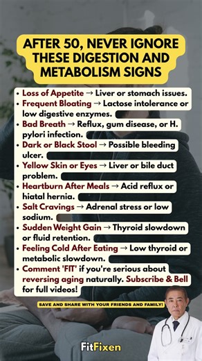 👆 9 Digestion & Metabolism Signs NEVER Ignore After 50! #FitFixen #Shorts