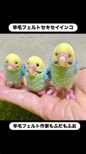 羊毛フェルト作家もふだもふお 指のりサイズのセキセイインコマスコット #羊毛フェルト作家もふだもふお #ハンドメイド #羊毛氈 #推し活 #手工制作的 #川口市 #可愛い